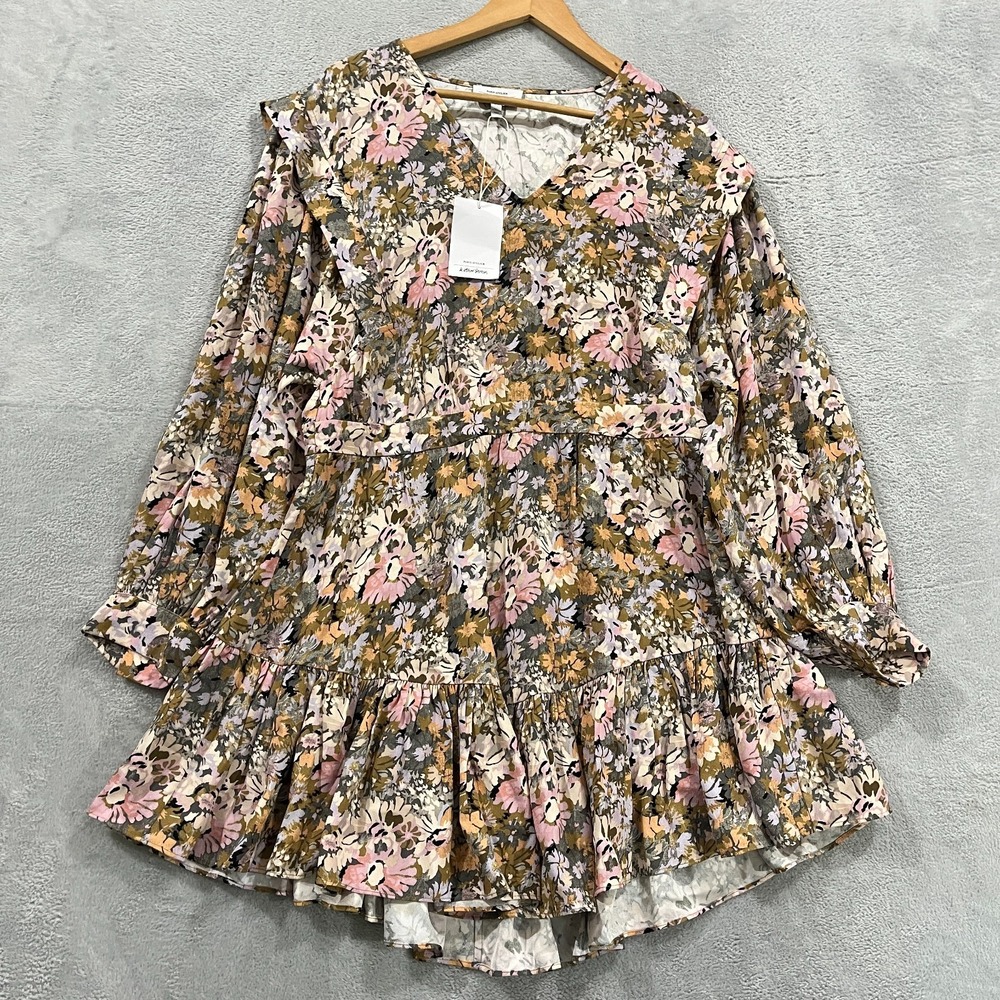 Paris Atelier + Other Stories Dress L Womens V Neck Midi Ruffle Belt Boho Floral